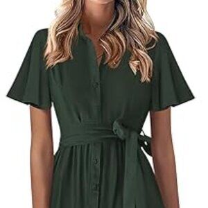 KIRUNDO Button Down Shirt Dress Maxi Flutter Shoulder